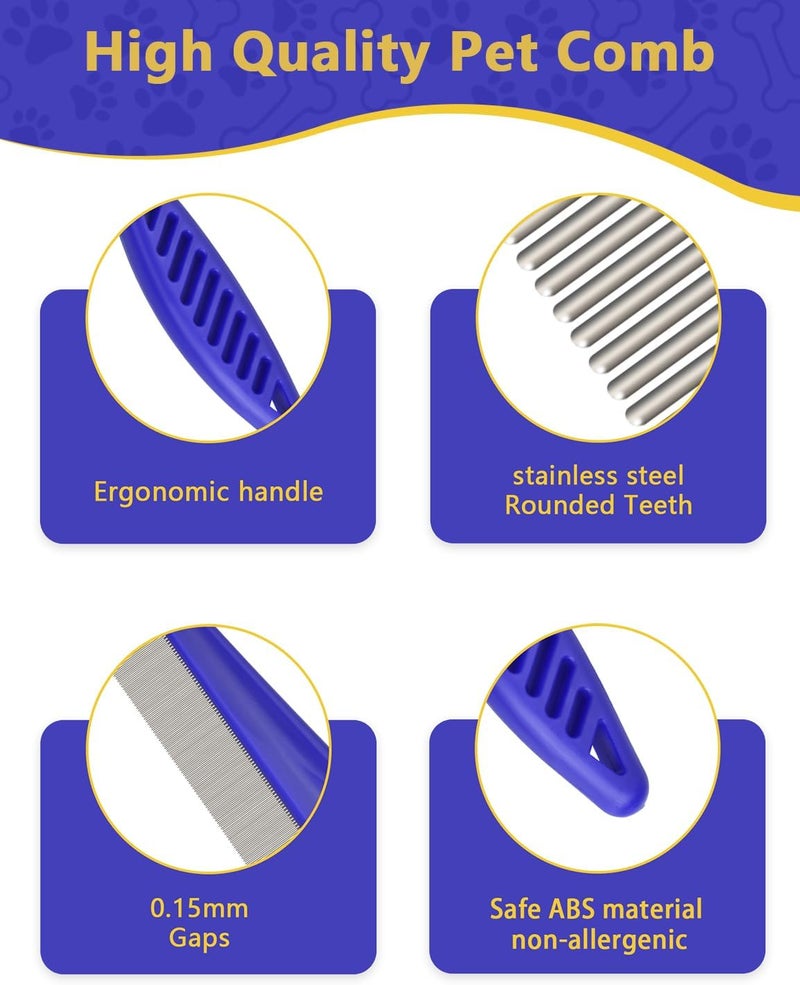 CAPHONT Flea Comb for Cats with Handle, 4 Pcs Flea Brush Tear Stain Comb Grooming Face and Matted Hair Paws Pet Lice Comb for Small, Medium & Large Cat Dog Kitten Rabbit - Image 2
